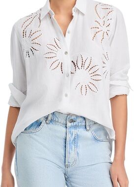 Rails White Eyelet Embroidered Linen Button-Down Shirt
